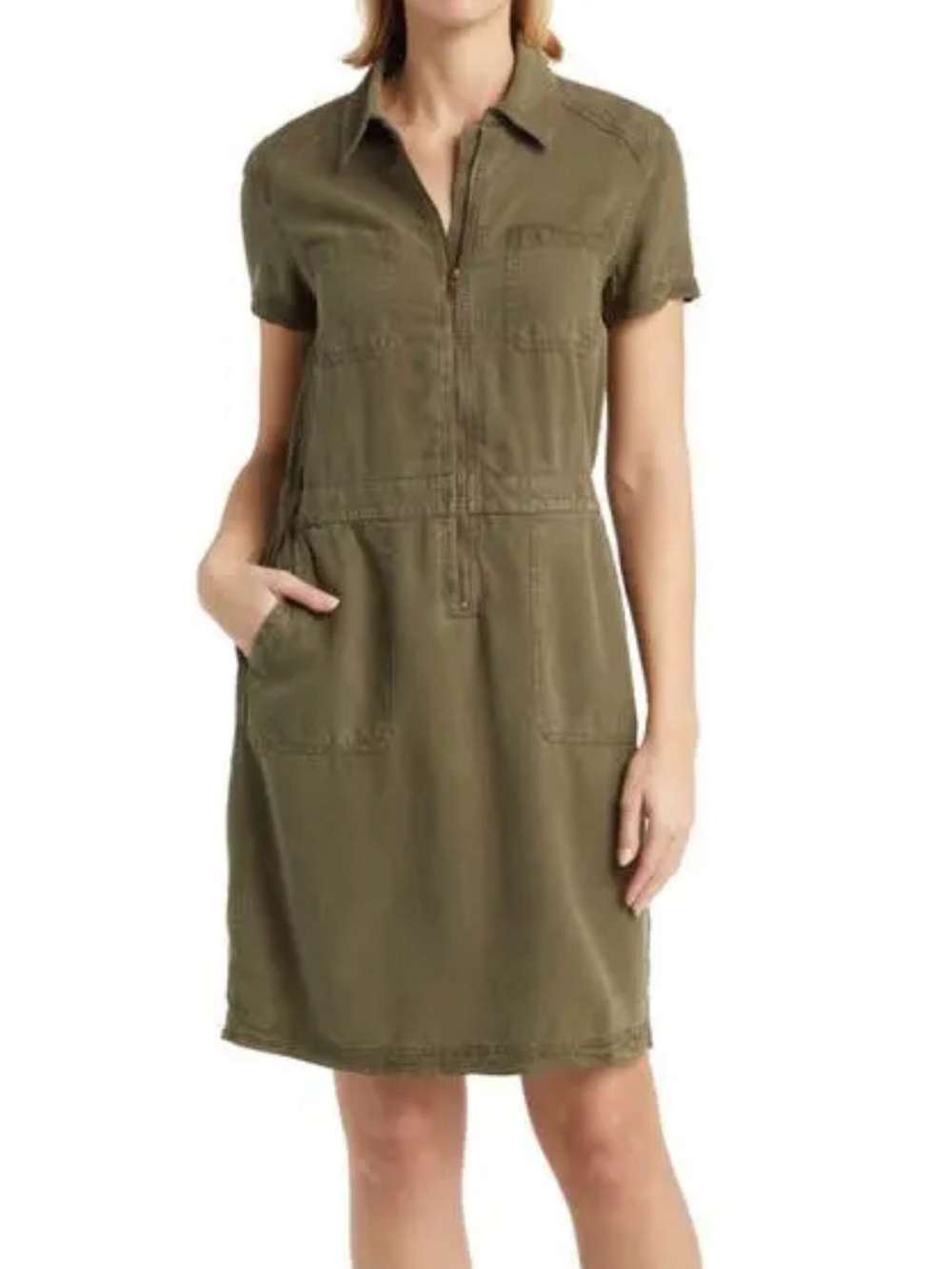 Caslon Short-Sleeve Utility Dress in Olive XL NWT